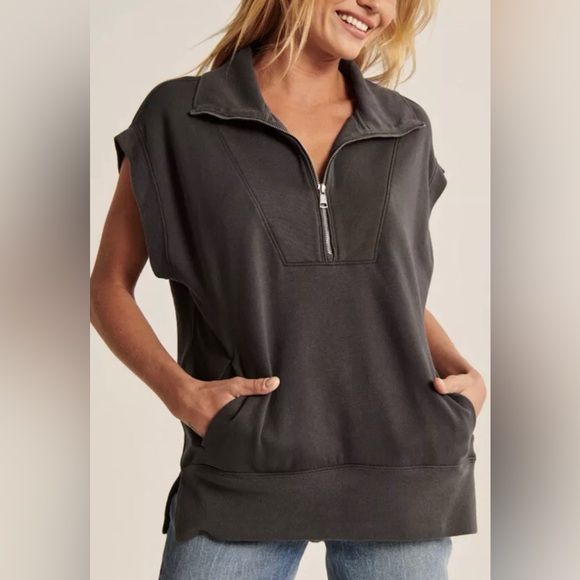Abercrombie & Fitch Jackets & Blazers - Abercrombie & Fitch Oversized Sweatshirt Half-Zip Tunic Vest Gray Size XL